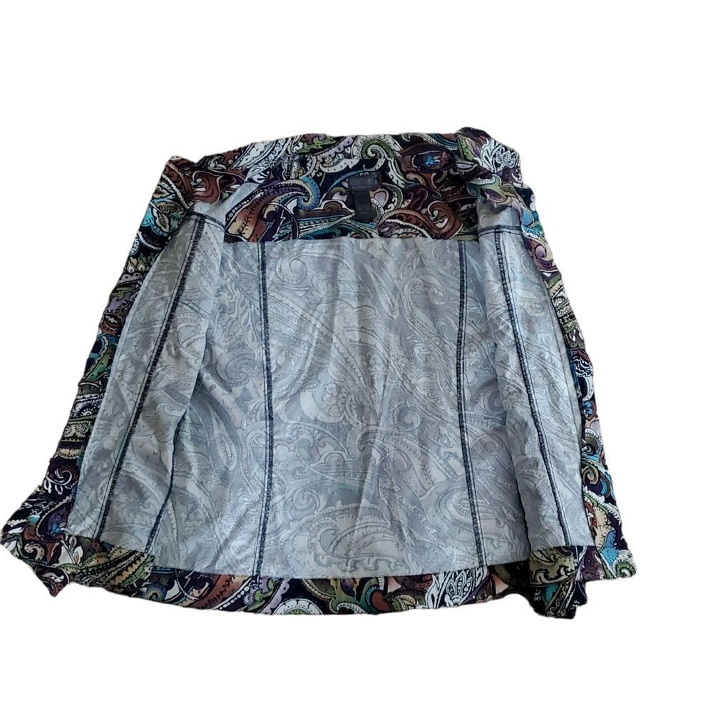 Chico's Jacket Size Extra Large Paisley Green Brown Artsy Boho Maximalist Fun - Picture 7 of 11